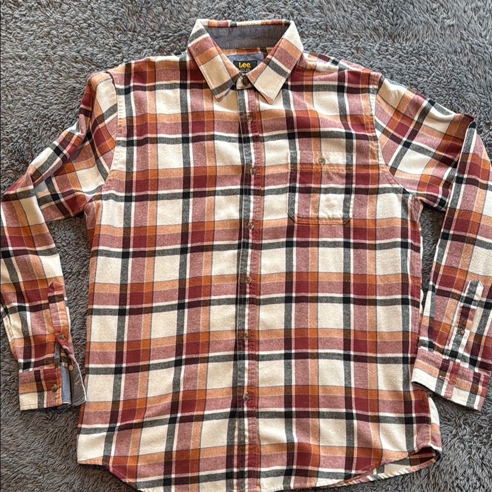 Lee Men's Plaid Shirt - Maroon and Cream